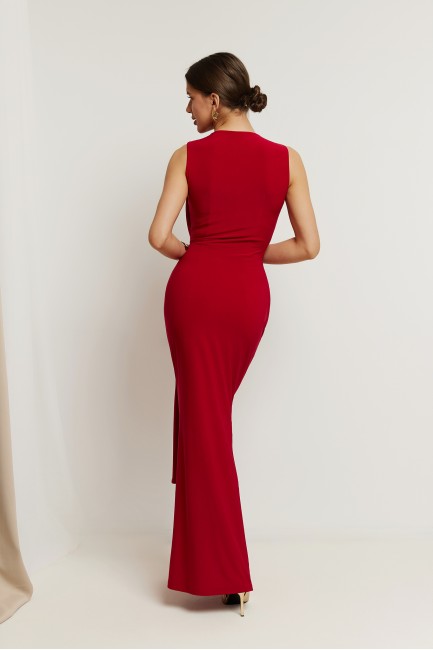 Dopasowana sukienka wieczorowa maxi - czerwona