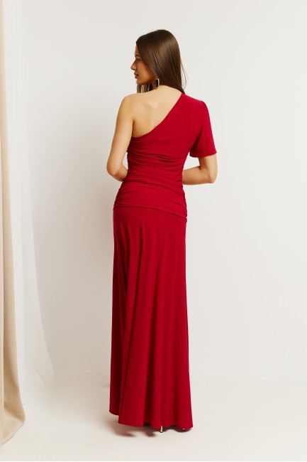 Sukienka maxi na jedno ramię - czerwona