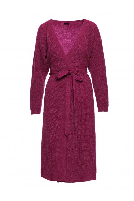 Sukienka swetrowa z wiązaniem w talii - malinowa CM7624 Sukienka swetrowa z...