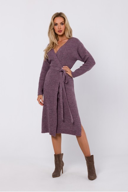 Sukienka swetrowa z wiązaniem w talii - wrzosowa CM7624 Sukienka swetrowa z...