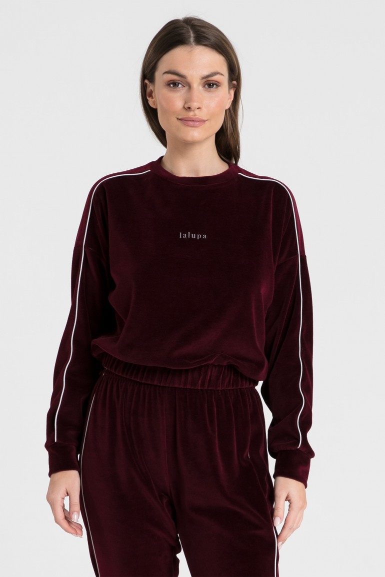 CM6384 Welurowa bluza z wypustką - bordowa