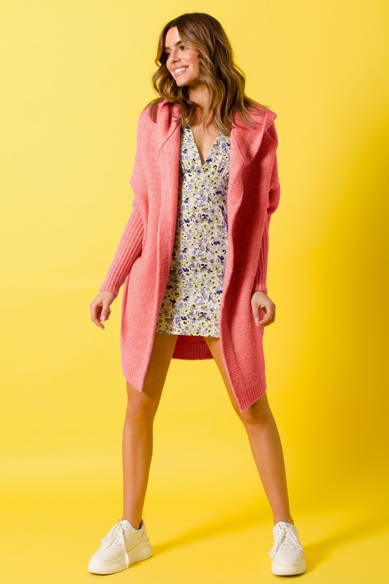 CM5972 Niezapinany kardigan z kapturem - arbuzowy