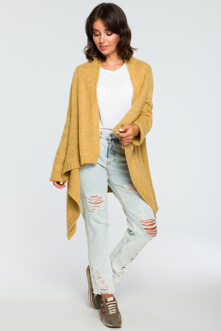 CM4004 Kardigan z drapowaniem z przodu - musztardowy