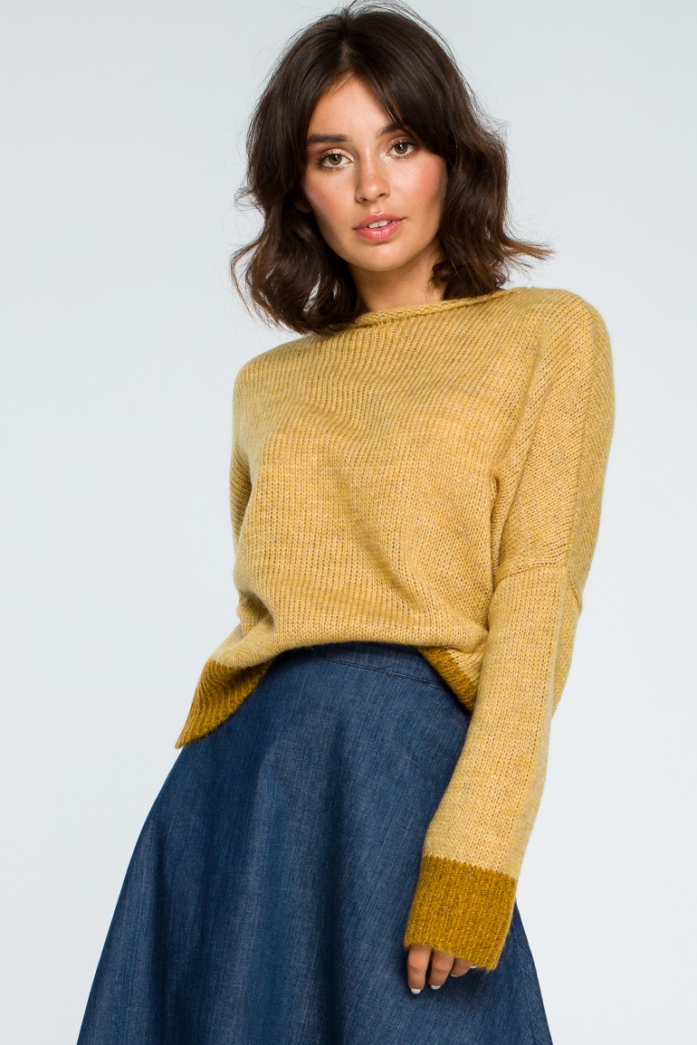 CM4002 Sweter oversize typu kimono - musztardowy