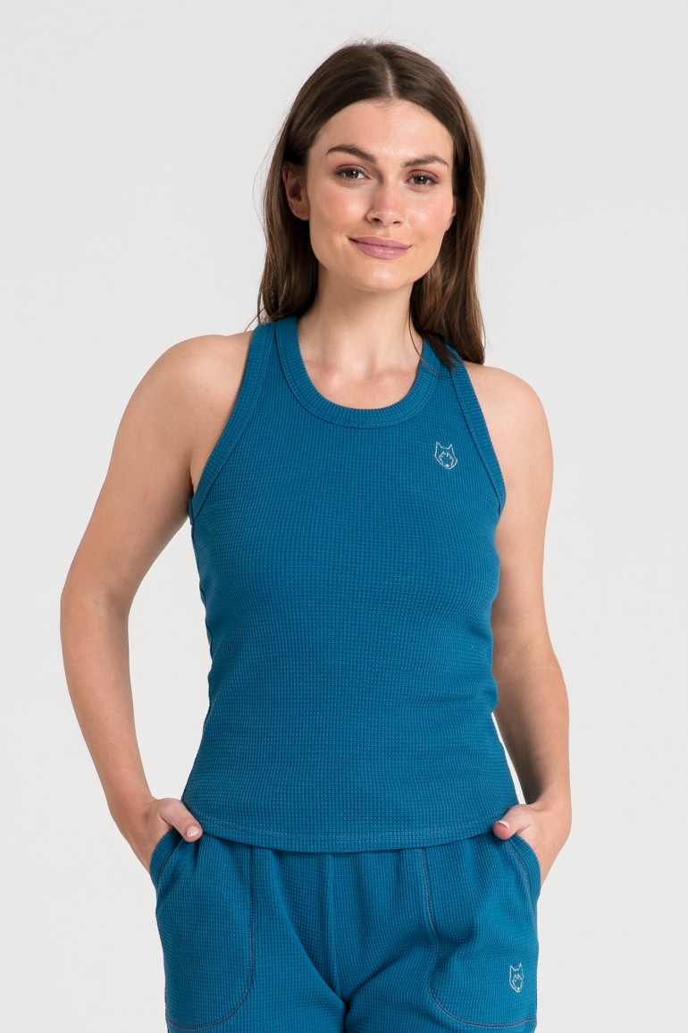 CM6377 Bokserka z dzianiny wafelek - morska