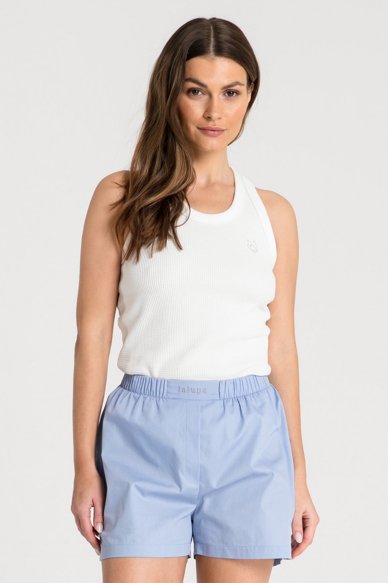 CM6377 Bokserka z dzianiny wafelek - biała