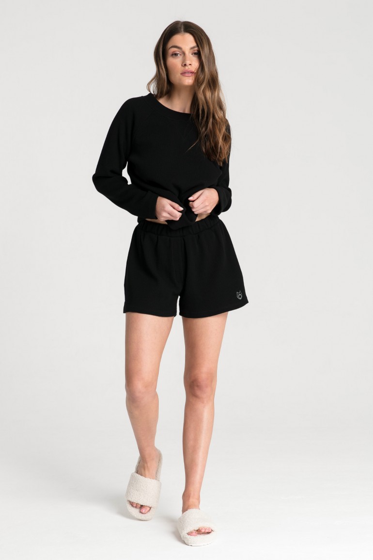 CM6374 Szorty do spania z dzianiny wafelek - czarne