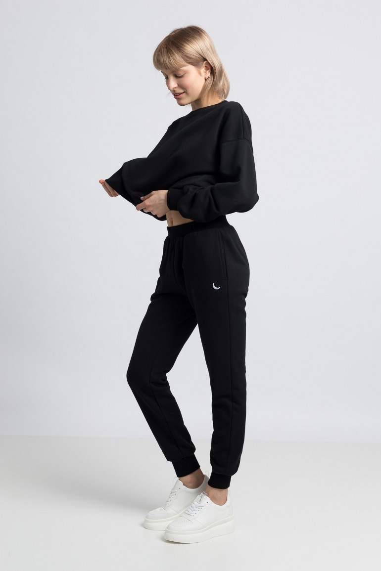 CM5961 Kobiece spodnie joggery ze ściągaczem - czarne