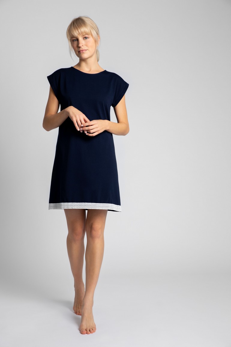 CM5737 Koszula nocna z koronkowym brzegiem - granatowa