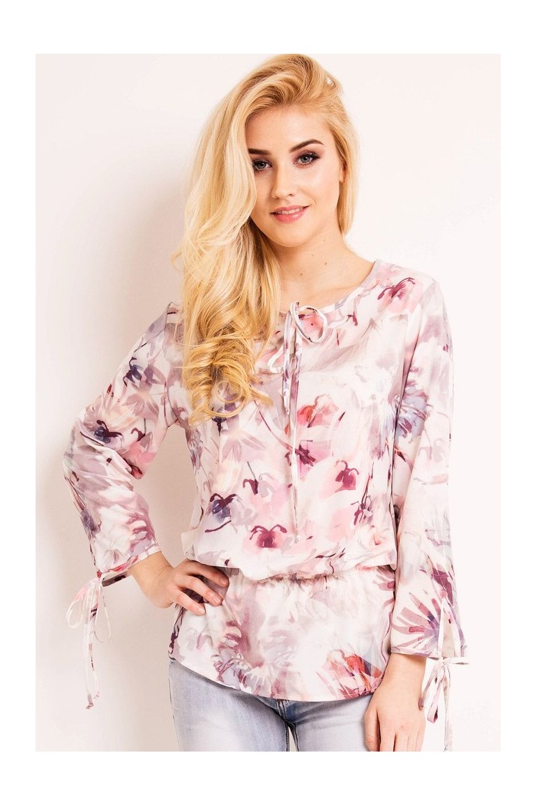 CM3338 Nowoczesna bluzka z rękawem typu boho - różowa