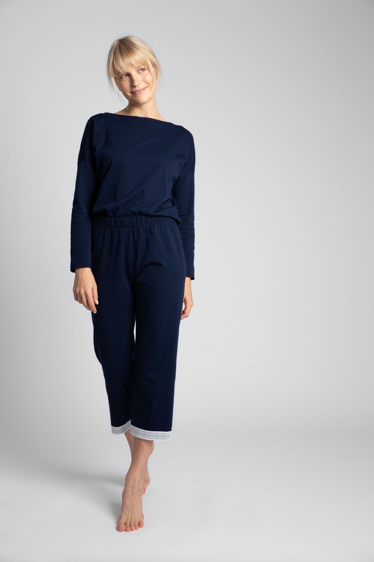 CM5735 Spodnie z koronkowym brzegiem - granatowe