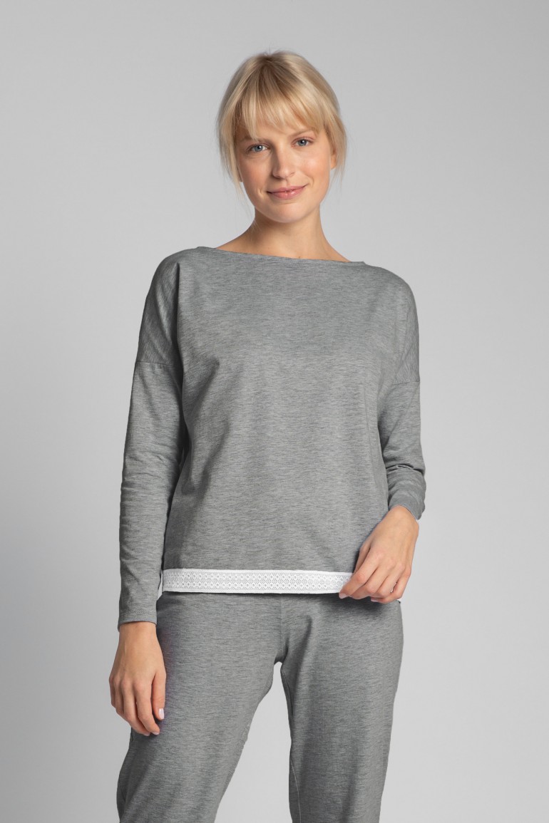 CM5734 Bluzka od piżamy z koronkowym brzegiem - szara