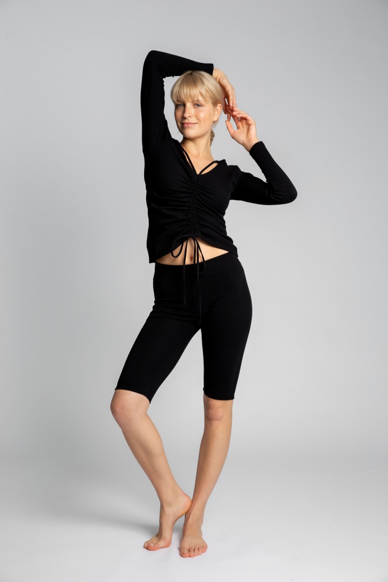 CM5730 Bawełniane szorty-kolarki z dzianiny prążkowanej - czarne