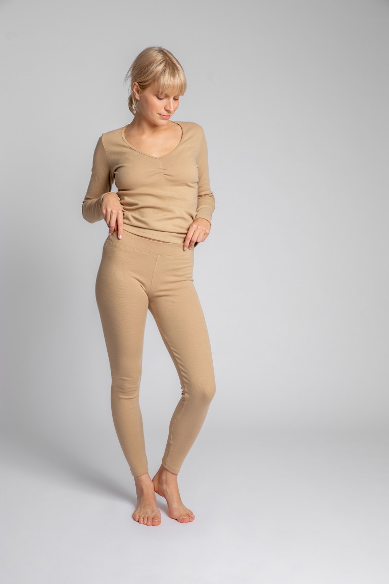 CM5729 Bawełniane legginsy z dzianiny prążkowanej - cappuccino