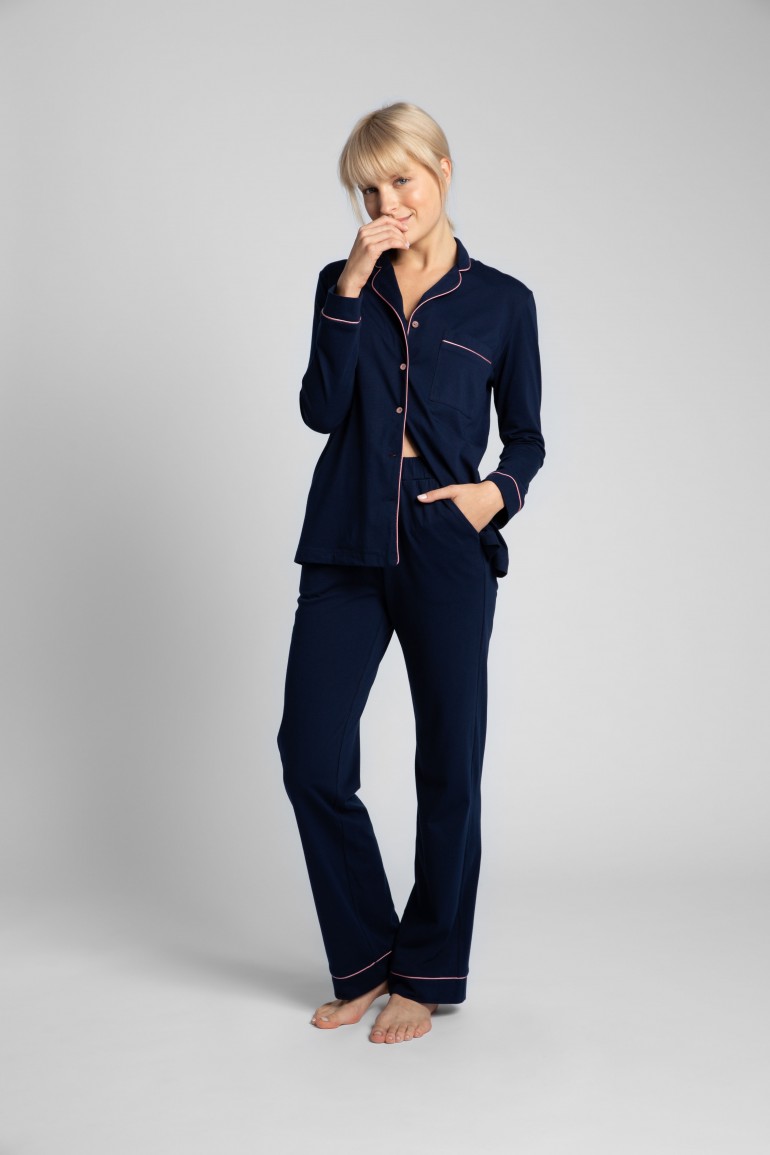 CM5714 Bawełniane spodnie od piżamy - granatowe