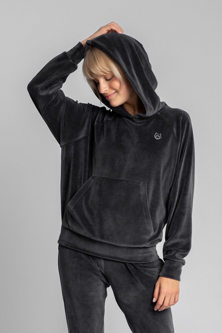 CM5707 Welurowa bluza z nietoperzowymi rękawami - grafitowa