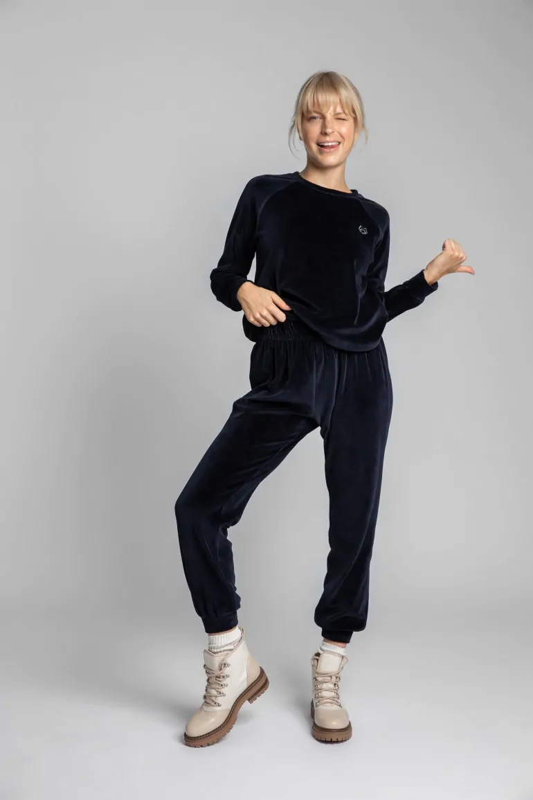 CM5706 Spodnie typu jogger z weluru - granatowe