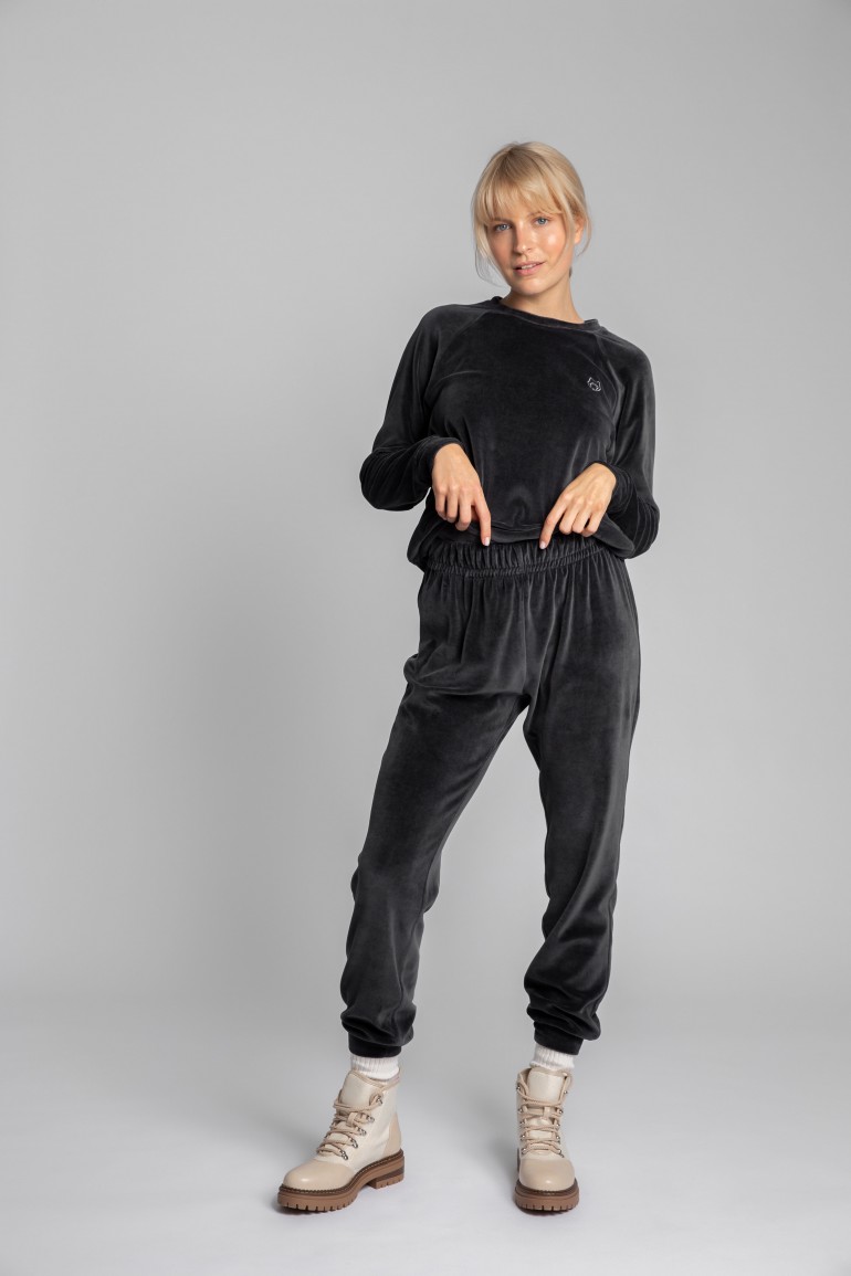 CM5706 Spodnie typu jogger z weluru - grafitowe