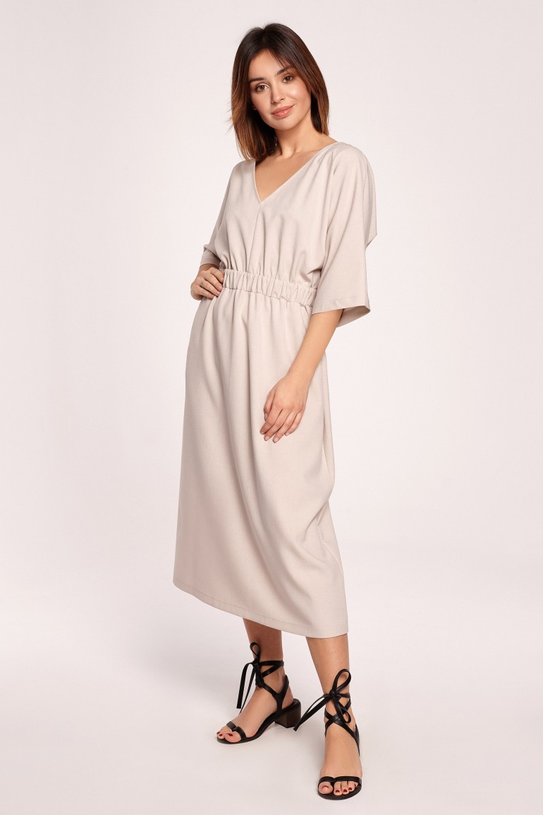 CM5852 Sukienka midi z gumą w pasie - beżowa