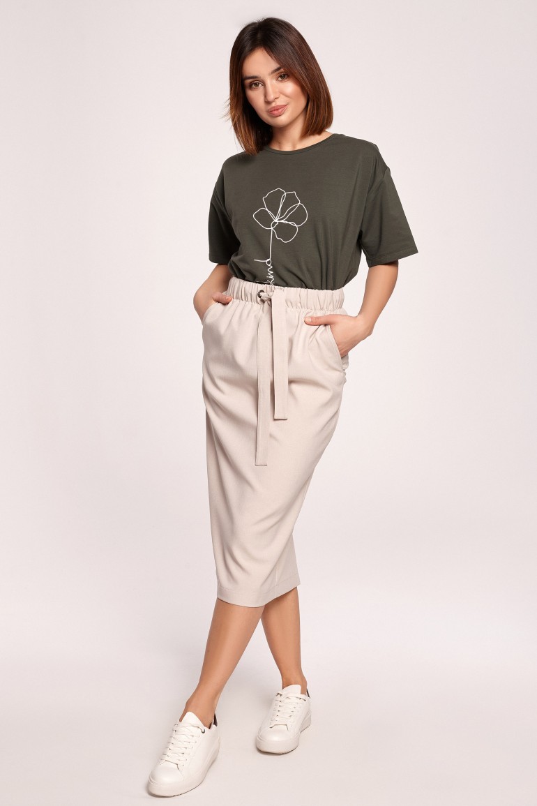 CM5850 Spódnica midi z paskiem - beżowa