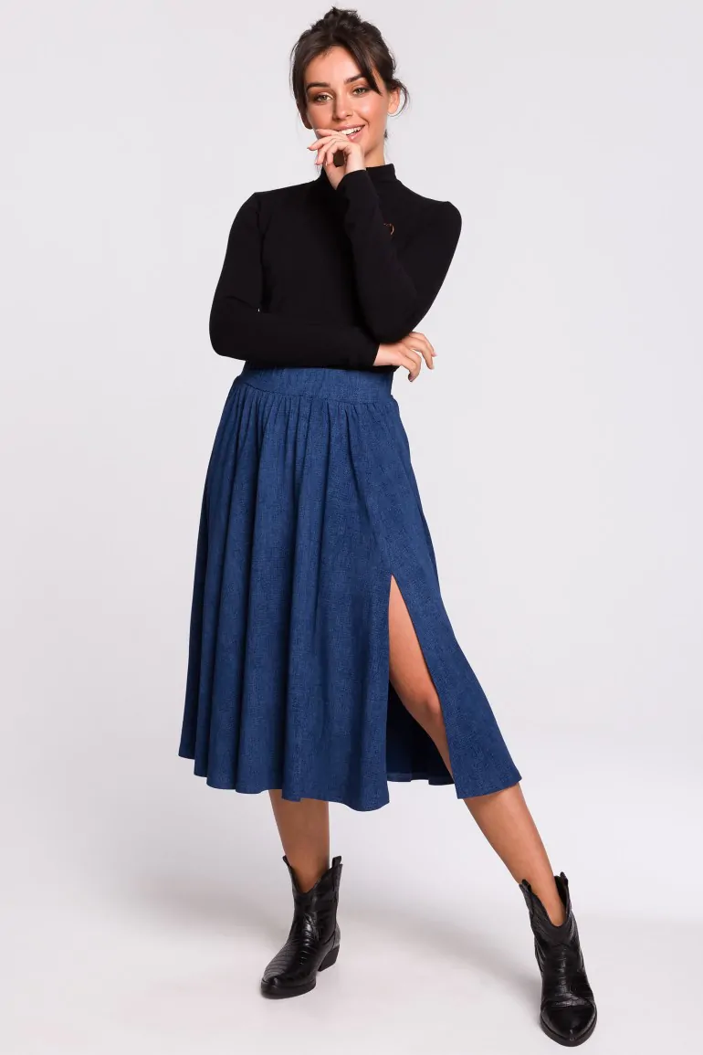 CM4605 Spódnica midi rozkloszowana - denim