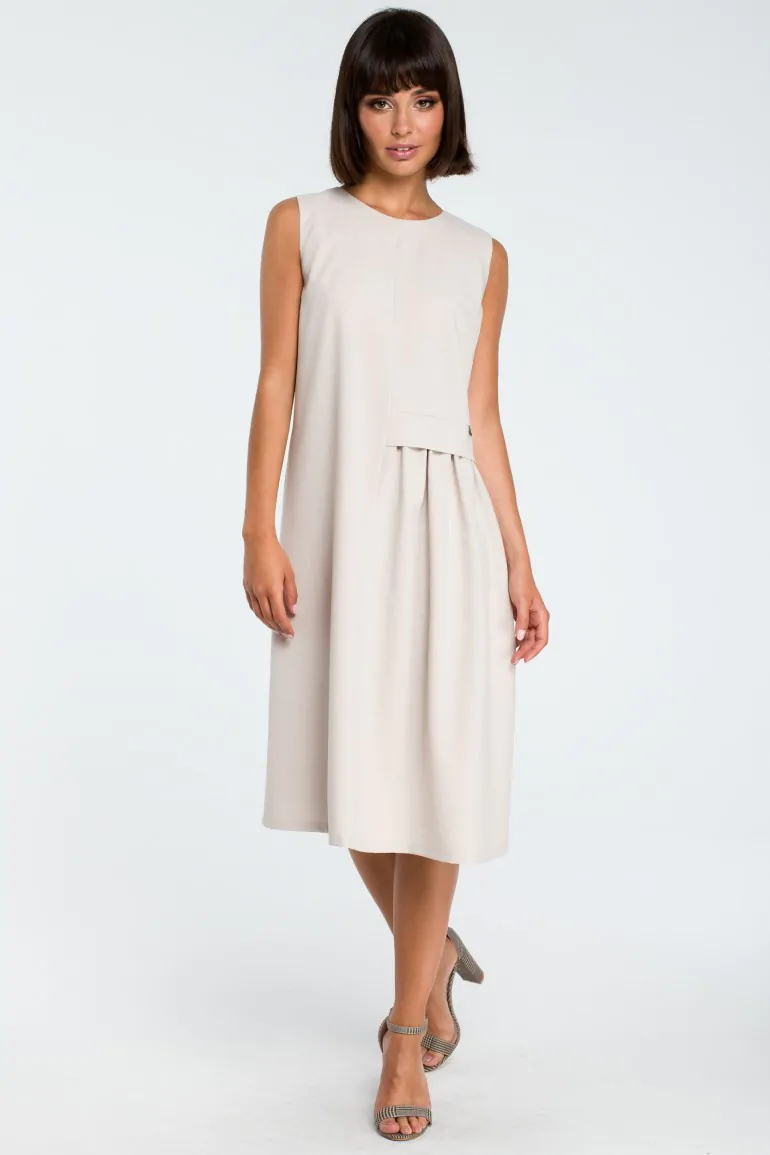 CM3756 Zwiewna sukienka midi bez rękawów - beżowa