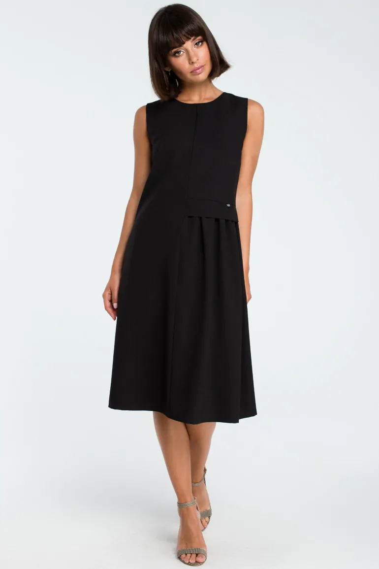 CM3756 Zwiewna sukienka midi bez rękawów - czarna