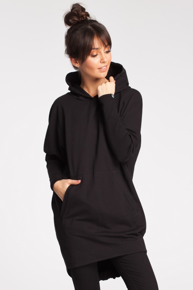 CM2873 Bawełniana tunika z kapturem - czarna