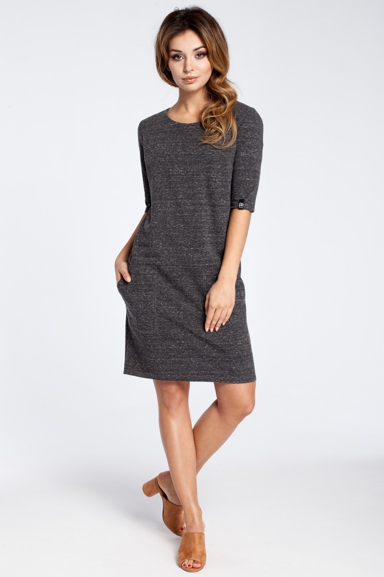 CM3030 Klasyczna sukienka z kieszeniami - grafitowa