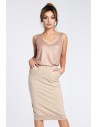 Ołówkowa spódniczka midi z rozcięciem - beżowa