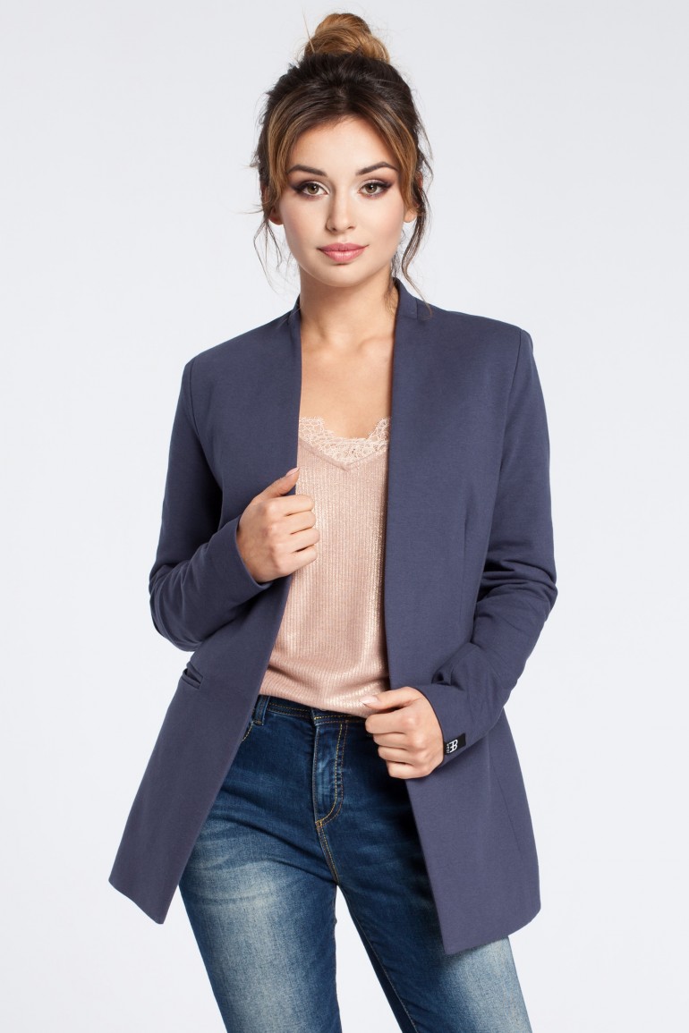 CM3027 Dzianinowy niezapinany żakiet - niebieski