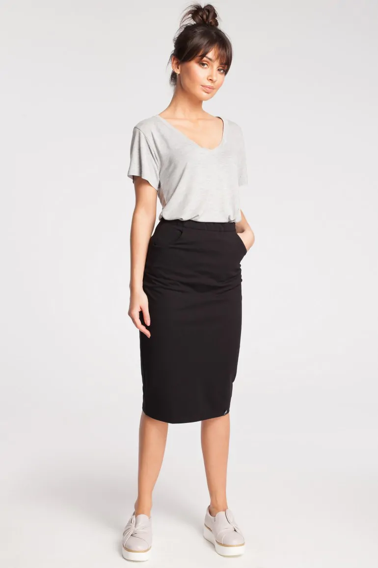 CM2871 Dresowa spódniczka ołówkowa - czarna