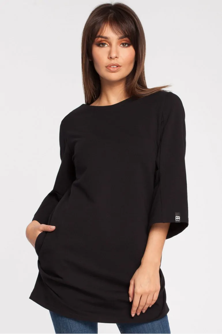 CM2867 Gładka elegancka tunika - czarna