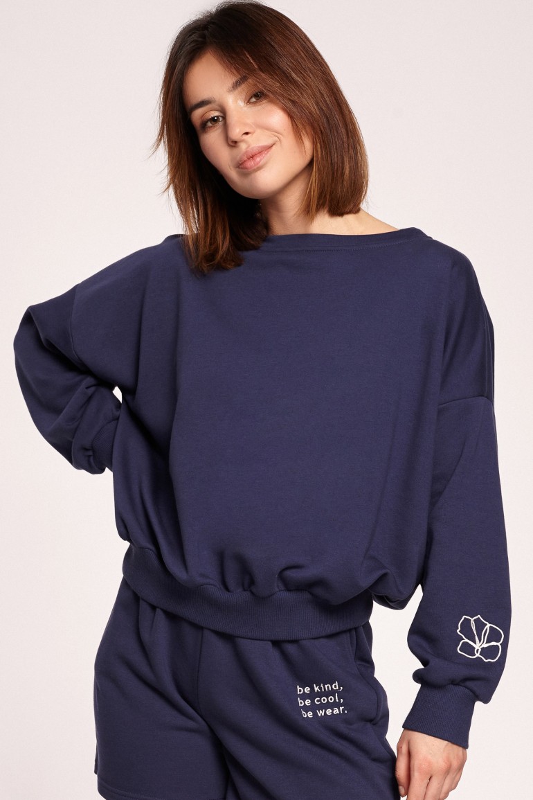 CM5845 Bluza z dekoltem na plecach - niebieska