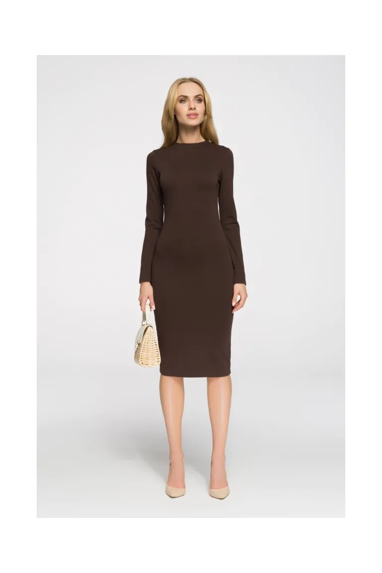 CM2710 Wieczorowa sukienka z długim rękawem - brązowa