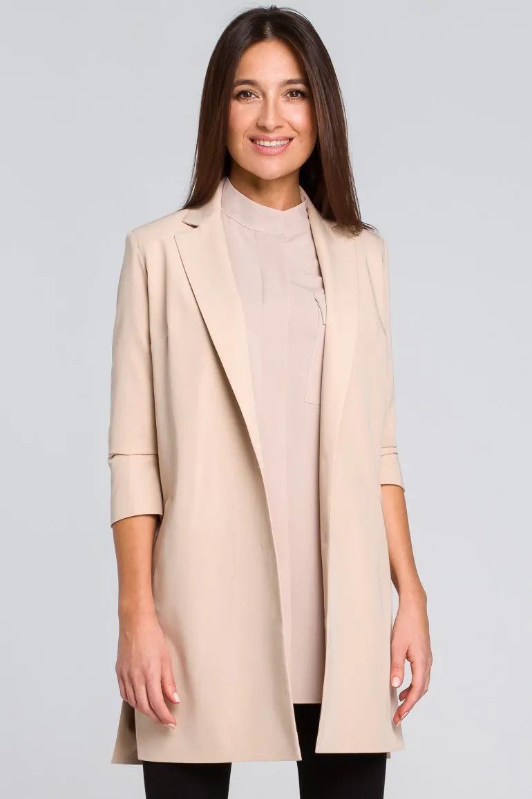 CM4130 Długi żakiet z rozcięciami na bokach - beżowy