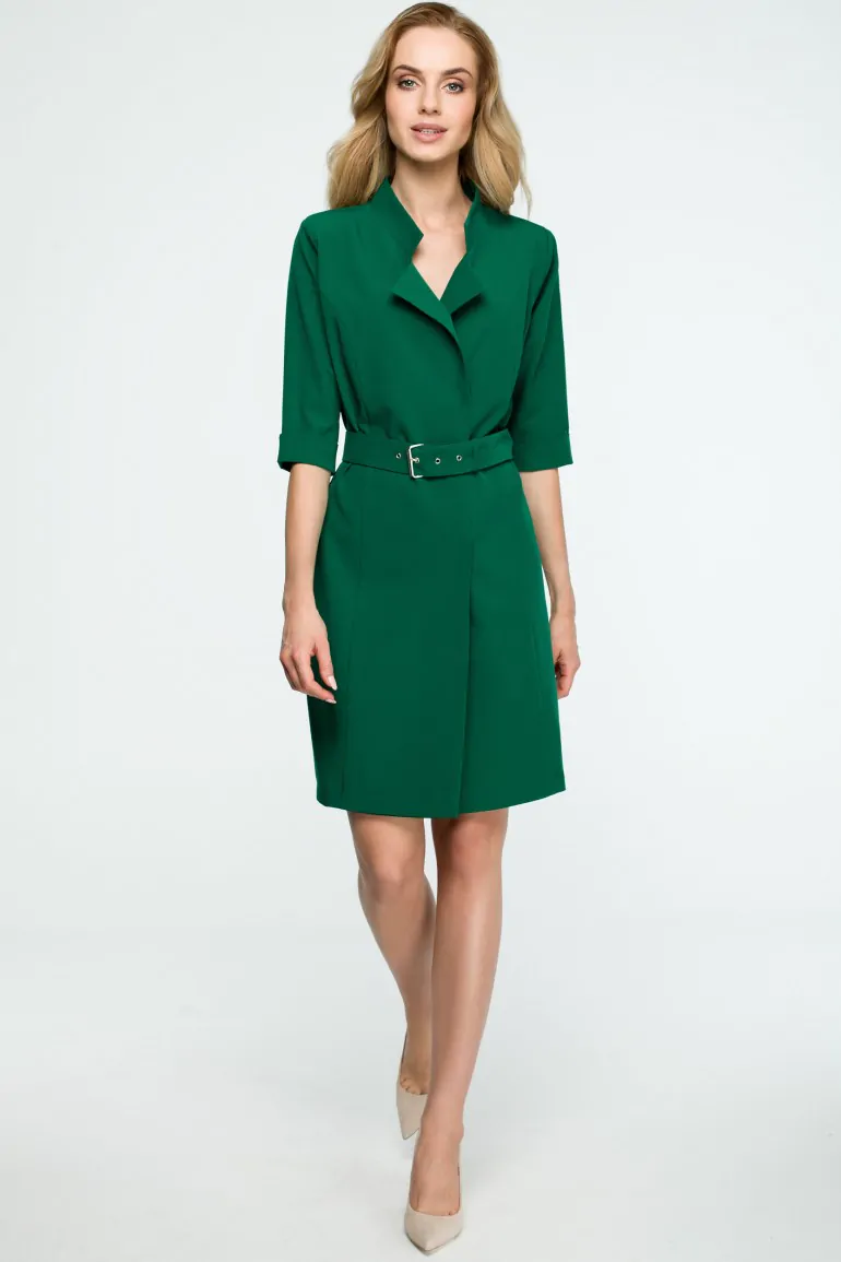 CM3838 Sukienka żakietowa z paskiem - zielona