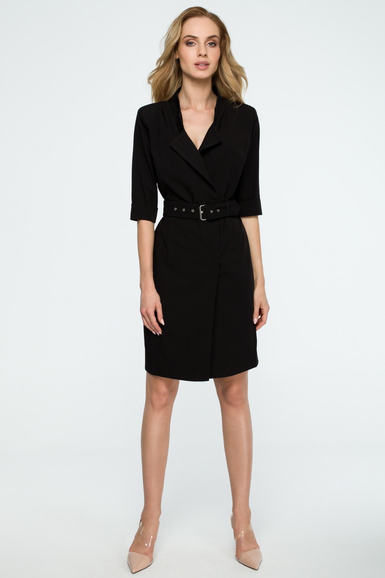 CM3838 Sukienka żakietowa z paskiem - czarna