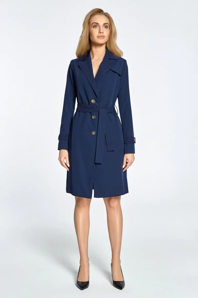 CM3453 Lekko taliowany płaszcz ze szlufkami - granatowy