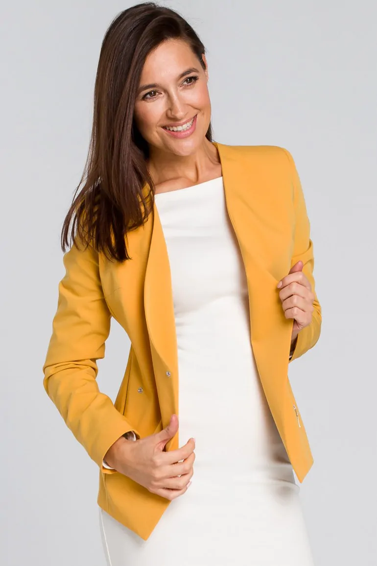 CM4128 Krótki niezapinany żakiet z podszewką - żółty