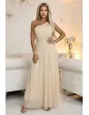 Długa sukienka maxi na jedno ramię - beżowa