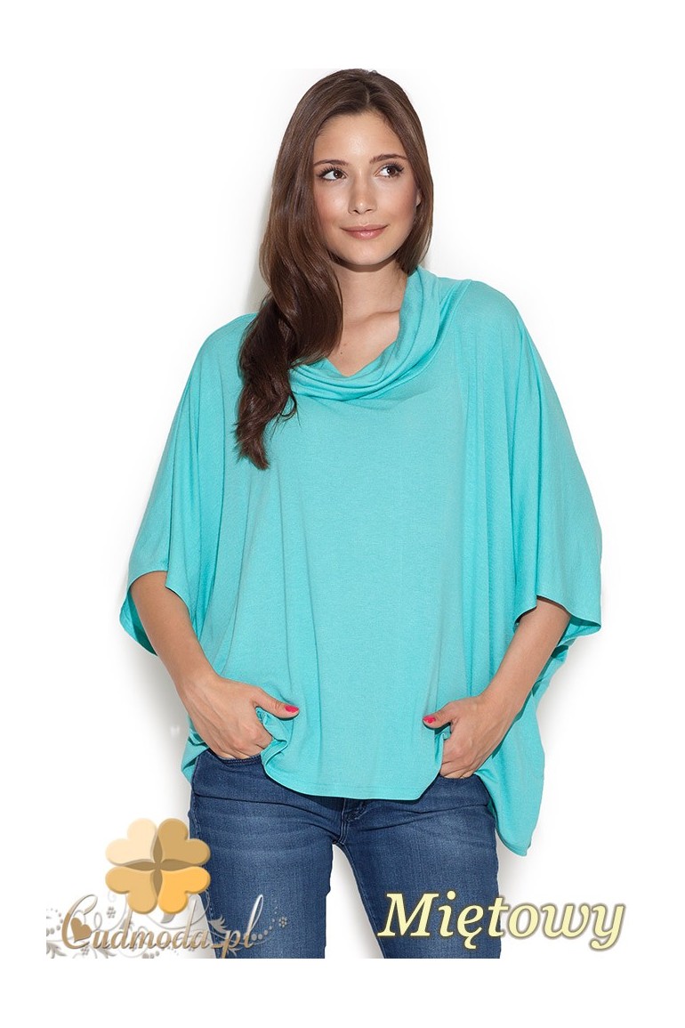 CM1039 Damska bluzka kimono z golfem - miętowa