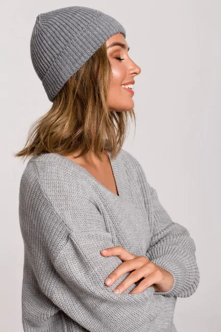 Czapka - splot łańcuszek z wywinięciem - szara DM1552 Czapka - splot...