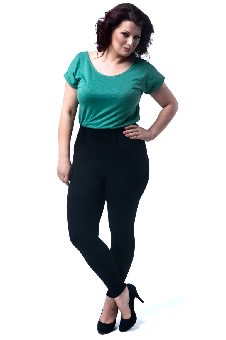 CM1900 Włoskie wyszczuplające legginsy z wysokim stanem - czarne