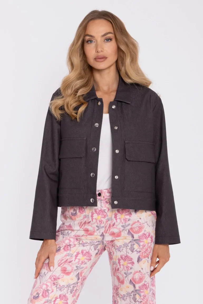 DM1671 Krótka kurtka zapinana na napy - grafitowa