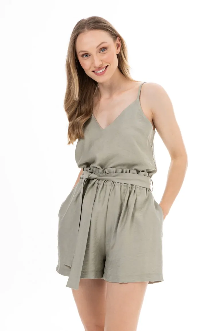 DM1573 Top na ramiączkach z dekoltem V - szałwiowy