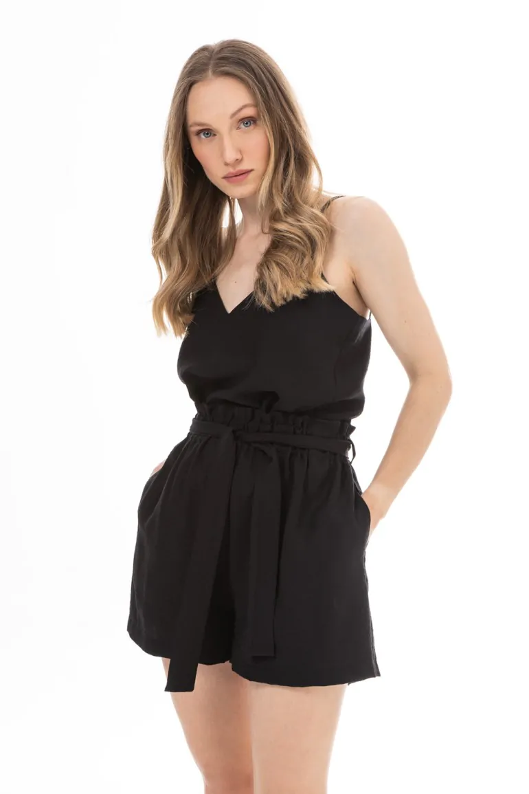 DM1573 Top na ramiączkach z dekoltem V - czarny