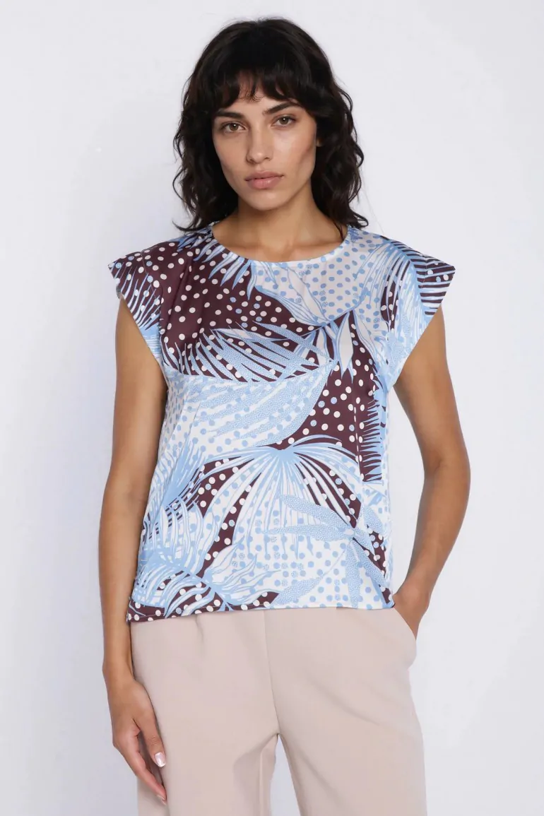 DM1590 Bluzka z krótkim rękawem i nadrukiem - liście