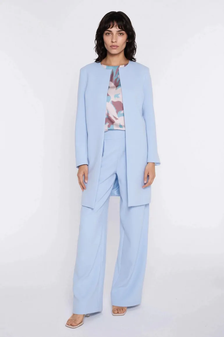 DM1594 Długa marynarka bez zapięcia - błękitna