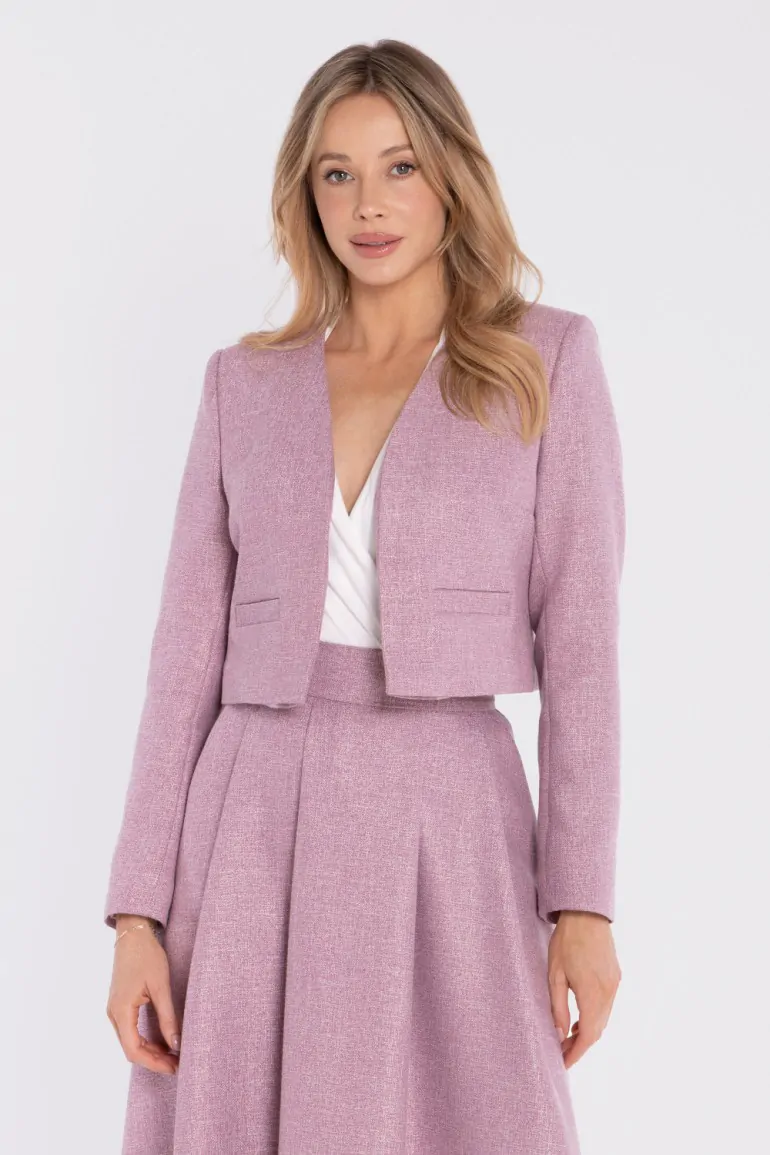 DM1676 Elegancka krótka marynarka bez zapięcia - marsala